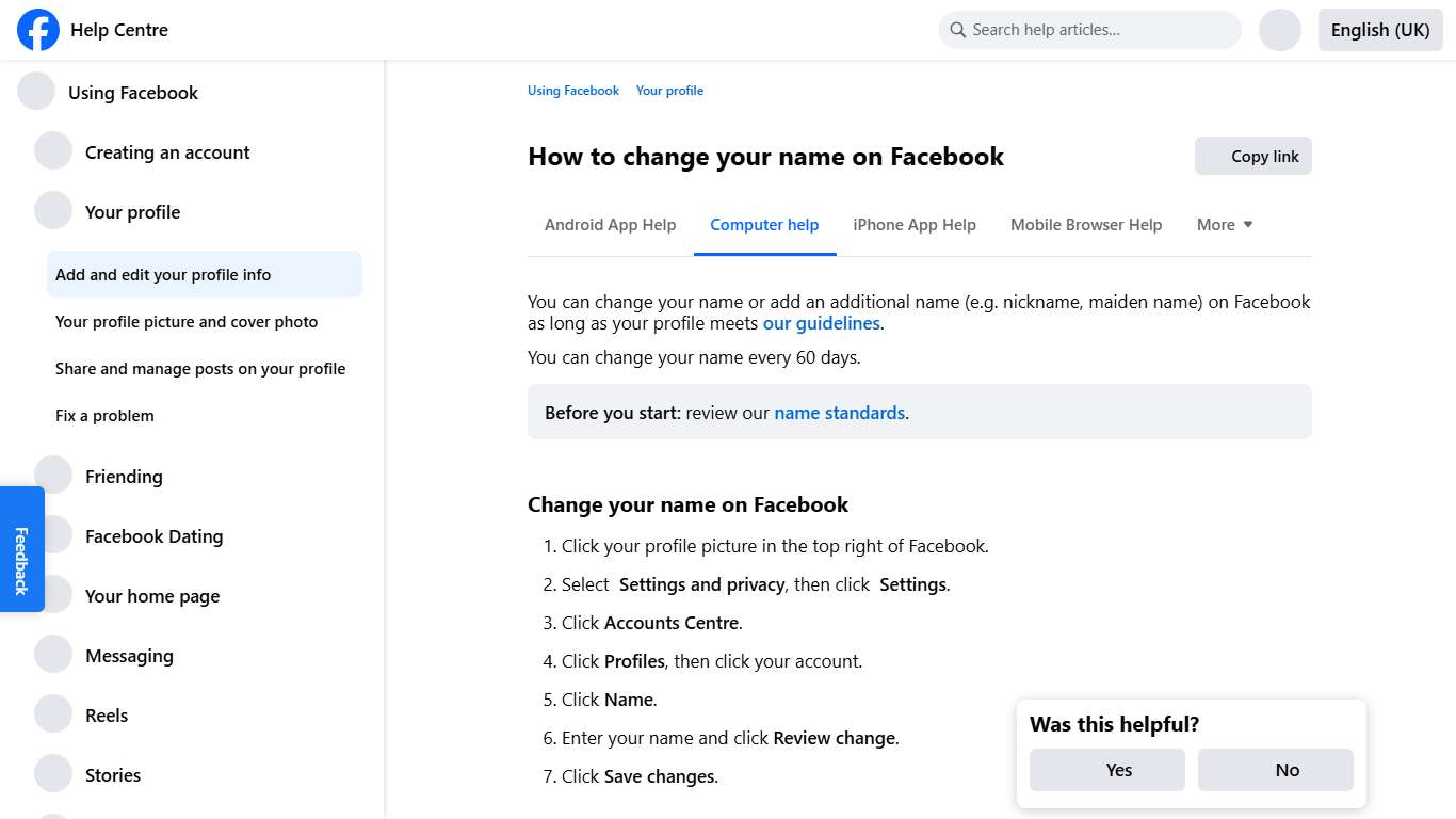 How to change your name on Facebook Facebook Help Centre