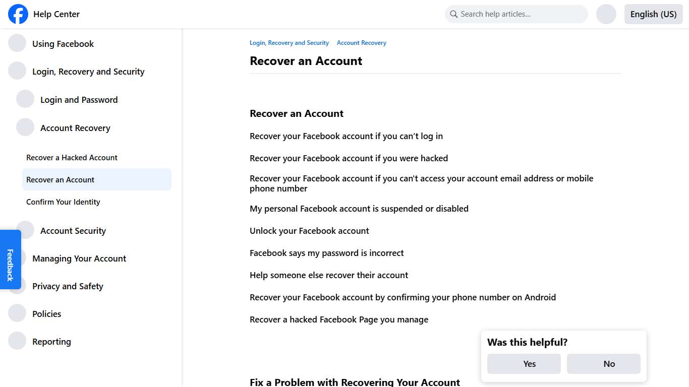 Recover an Account Facebook Help Center